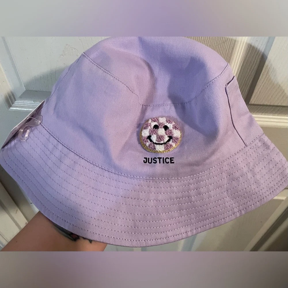 Justice Lavender Bucket Hat Smiley Patch‎ Girls One Size NWT